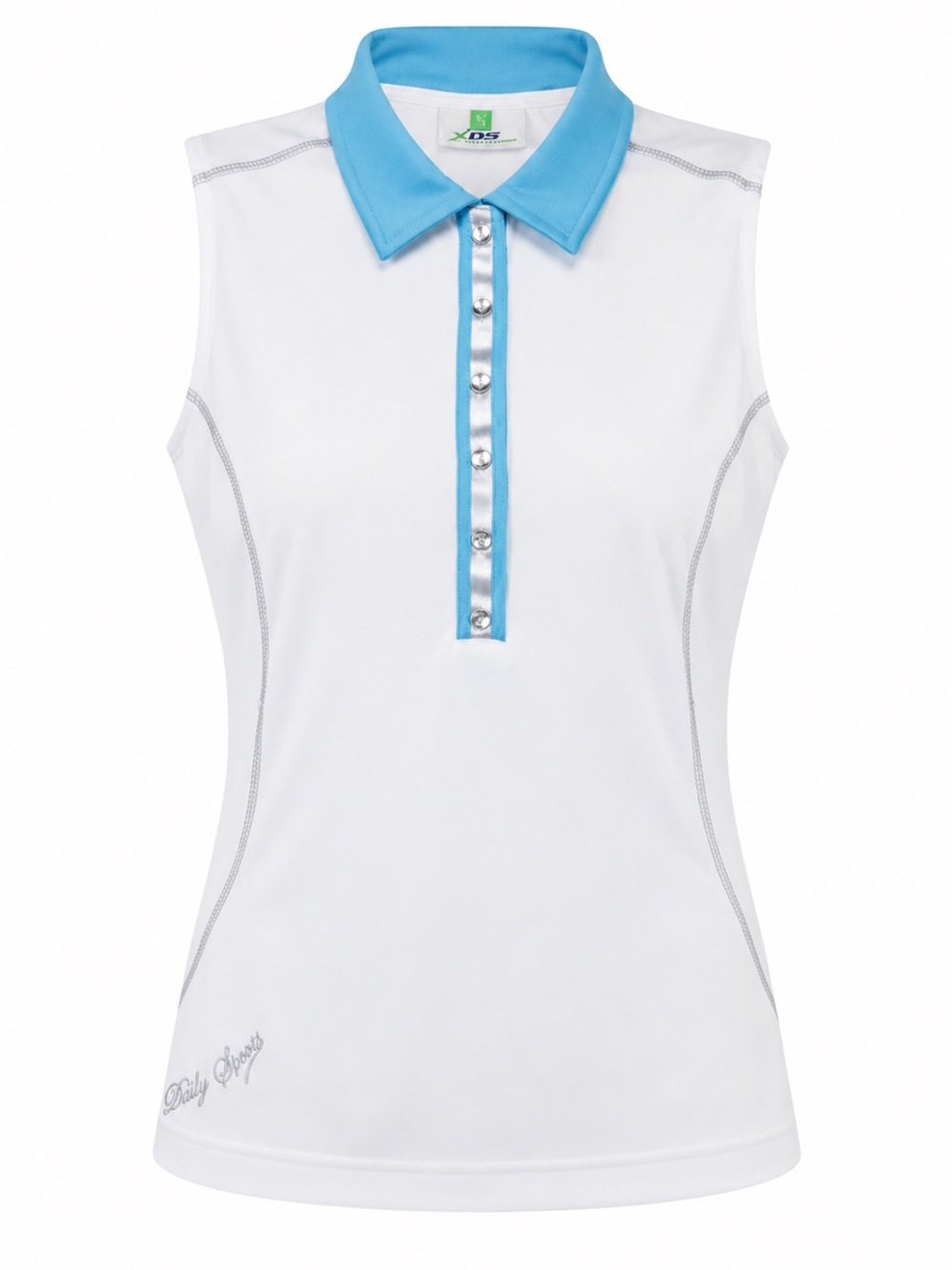 Daily Sports XDS Golf Women White w/ Blue & Silver Accent Sleeveless Polo - S